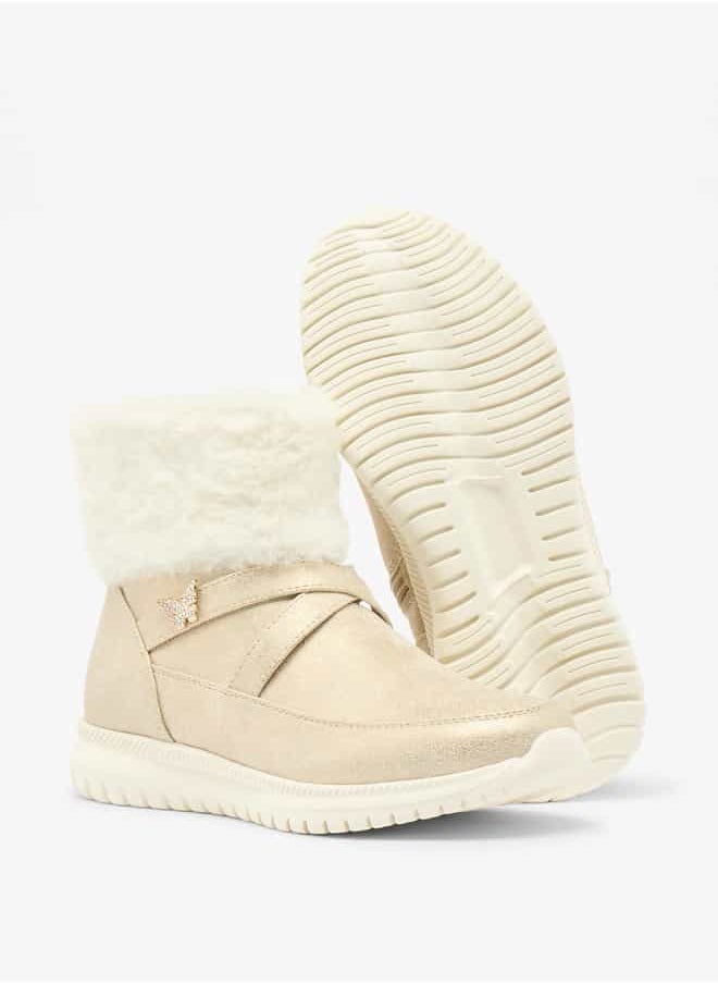 Flora Bella By Shoexpress Girls Plush Detail High Cut Boots with Zip Closure  - Image 4