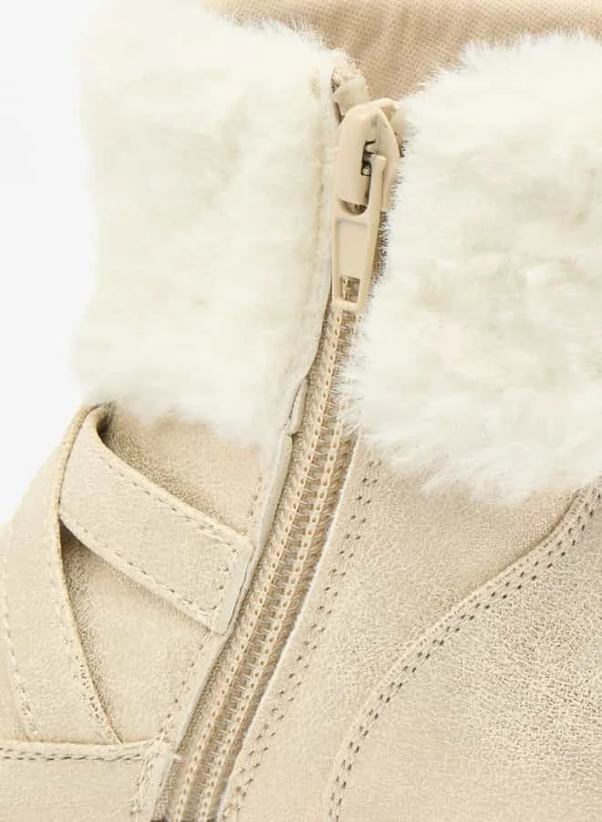 Flora Bella By Shoexpress Girls Plush Detail High Cut Boots with Zip Closure