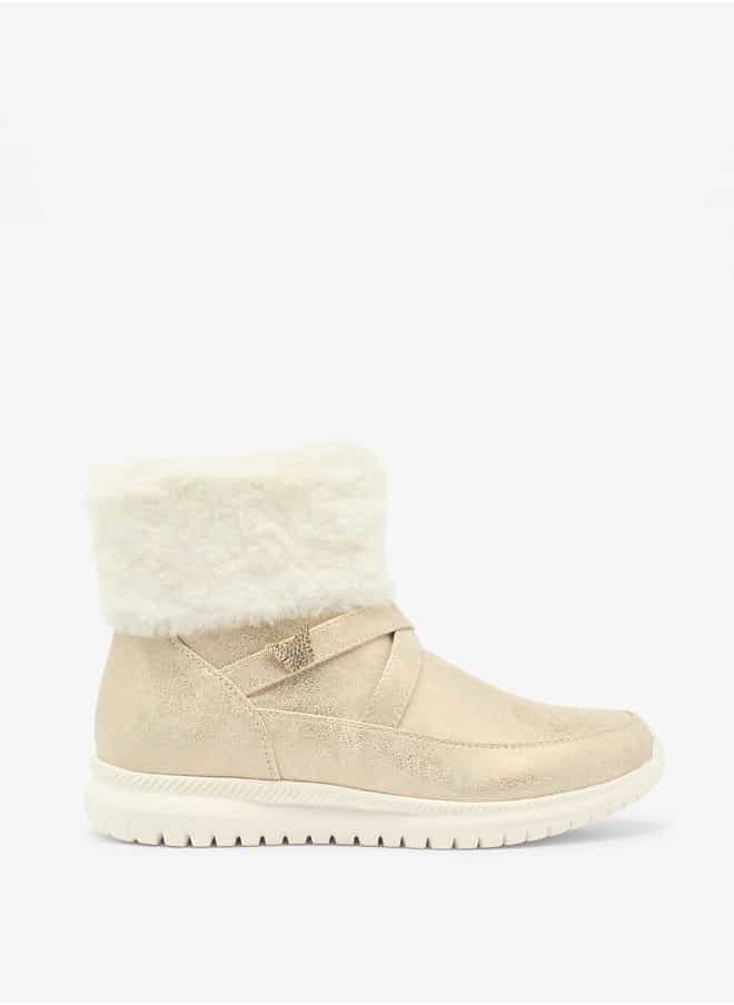 Flora Bella By Shoexpress Girls Plush Detail High Cut Boots with Zip Closure  - Image 3