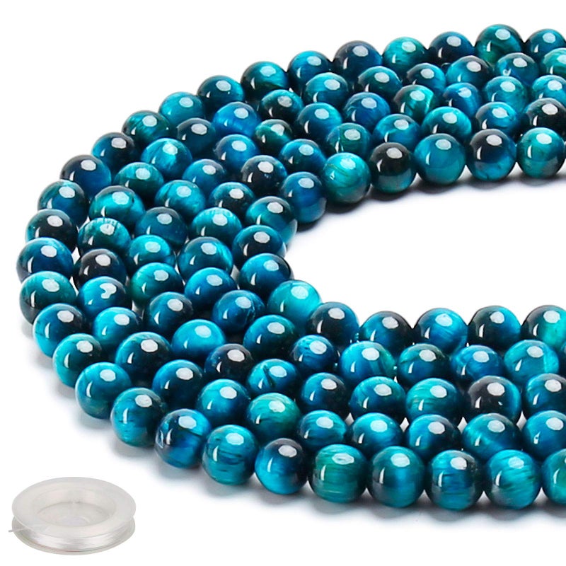 70PCS Natural 8MM Healing Gemstone Blue Tigers Eye Energy Stone Round Loose Beads SemiPrecious Crystal Beads with Free Elastic String for Jewelry Making DIY