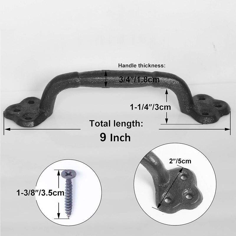 WEBI Rustic Gate Handle,9 Inch Cast Iron Barn Door Handle,Metal Fence Handle Gate Pull Garage,Black,2 Packs - Image 2