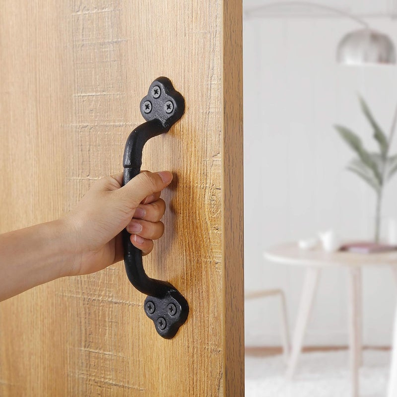 WEBI Rustic Gate Handle,9 Inch Cast Iron Barn Door Handle,Metal Fence Handle Gate Pull Garage,Black,2 Packs - Image 3