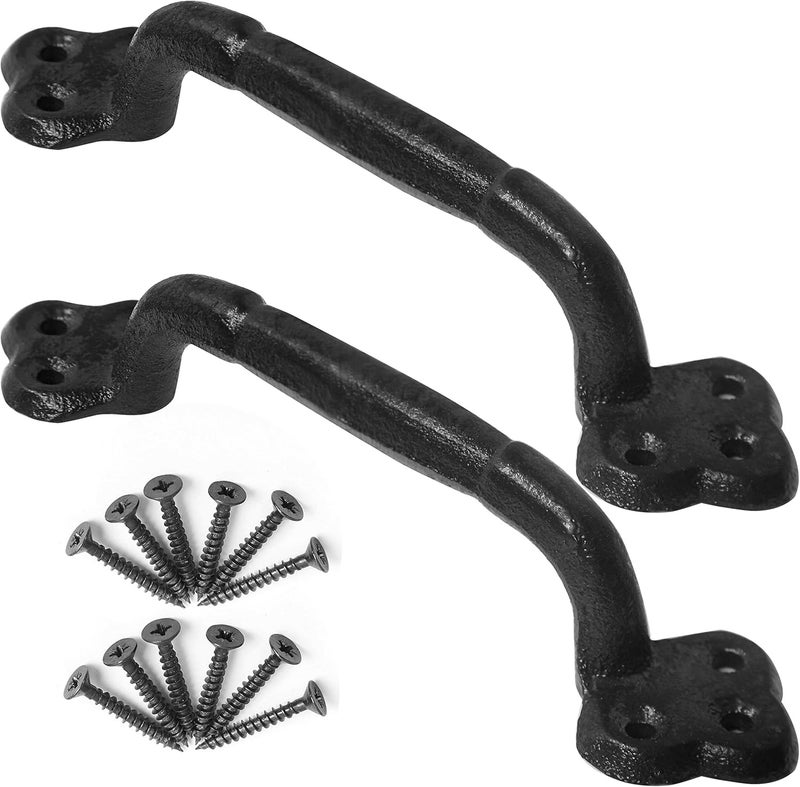 WEBI Rustic Gate Handle,9 Inch Cast Iron Barn Door Handle,Metal Fence Handle Gate Pull Garage,Black,2 Packs - Image 1