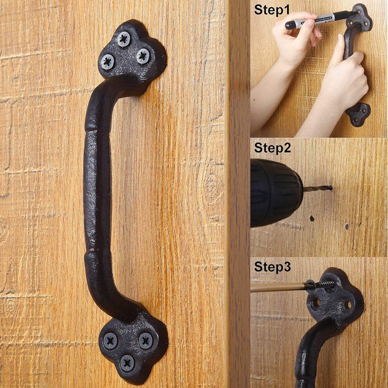 WEBI Rustic Gate Handle,9 Inch Cast Iron Barn Door Handle,Metal Fence Handle Gate Pull Garage,Black,2 Packs - Image 4