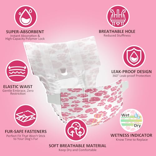 Dono Dog Diapers Female, Disposable Doggie Diapers, Super Absorbent Puppy Diapers with Adjustable Tail Hole, Wetness Indicator for Cats Doggy in Heat Period, Small, 16 Count - Image 2