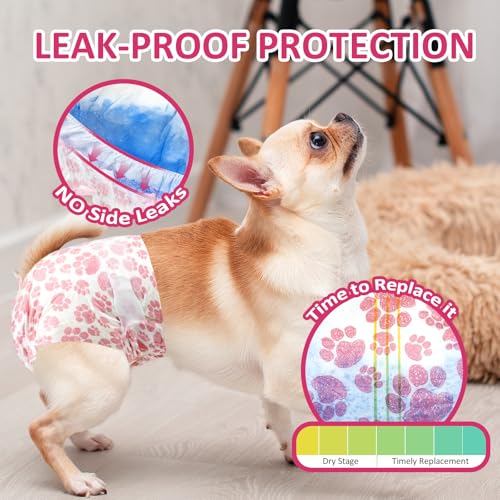Dono Dog Diapers Female, Disposable Doggie Diapers, Super Absorbent Puppy Diapers with Adjustable Tail Hole, Wetness Indicator for Cats Doggy in Heat Period, Small, 16 Count - Image 4