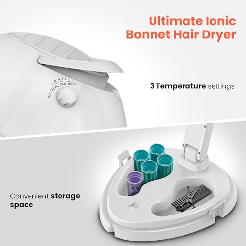 TASALON Ionic Hooded Dryer - 1875W Bonnet Dryer, 3 Heating Settings, Sit Under for Home and Salon, Portable Hair Dryer with Hood, Height Adjustable Hooded Hair Dryer- White - Image 4