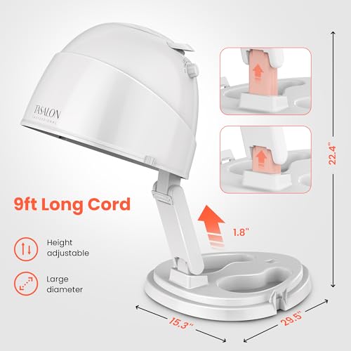 TASALON Ionic Hooded Dryer - 1875W Bonnet Dryer, 3 Heating Settings, Sit Under for Home and Salon, Portable Hair Dryer with Hood, Height Adjustable Hooded Hair Dryer- White - Image 3
