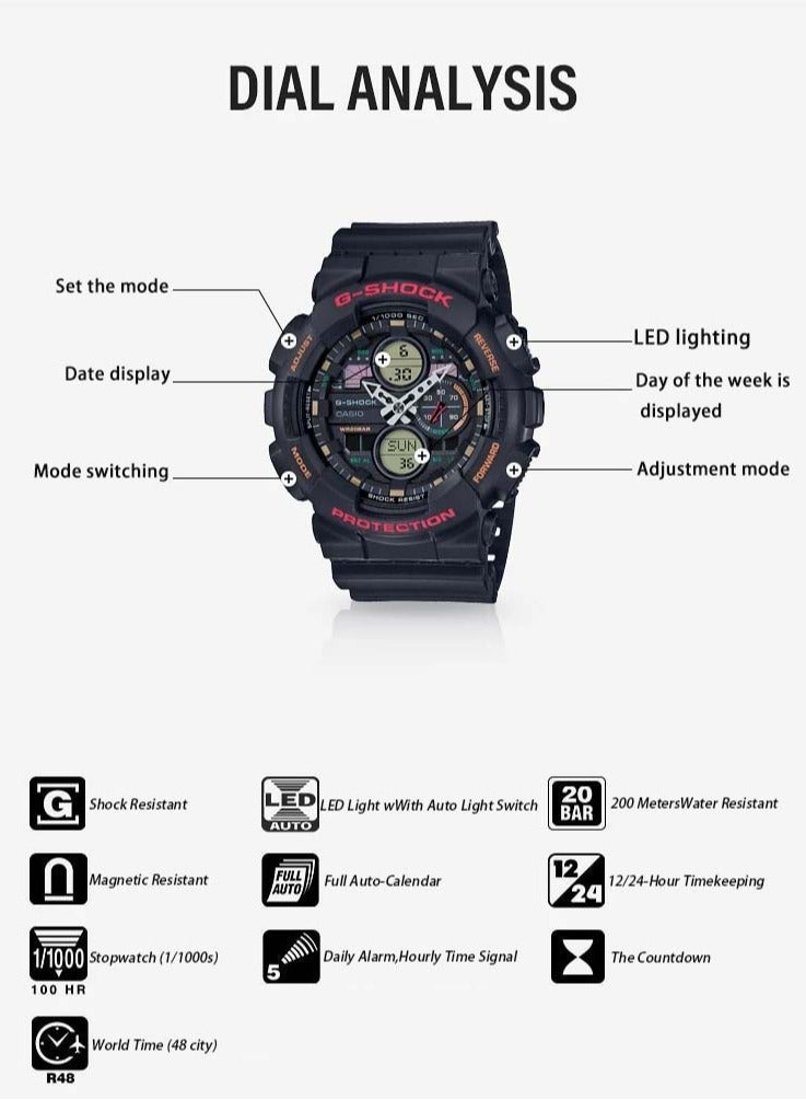 CASIO Casio CASIO Sport Men's Watch G-SHOCK Trend Dual Display Men's Shockproof Watch Men's GA-140-1A4 - Image 3