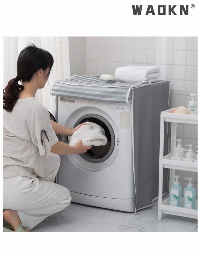 WAOKN Washing Machine Cover, Clothes Washer Dust Dryer Cover Lid Tumble Dustproof Cover Case with Zipper for Front Load Washer Protection Waterproof Sun Cartoon Pattern for Drum Washing Machine - Image 5