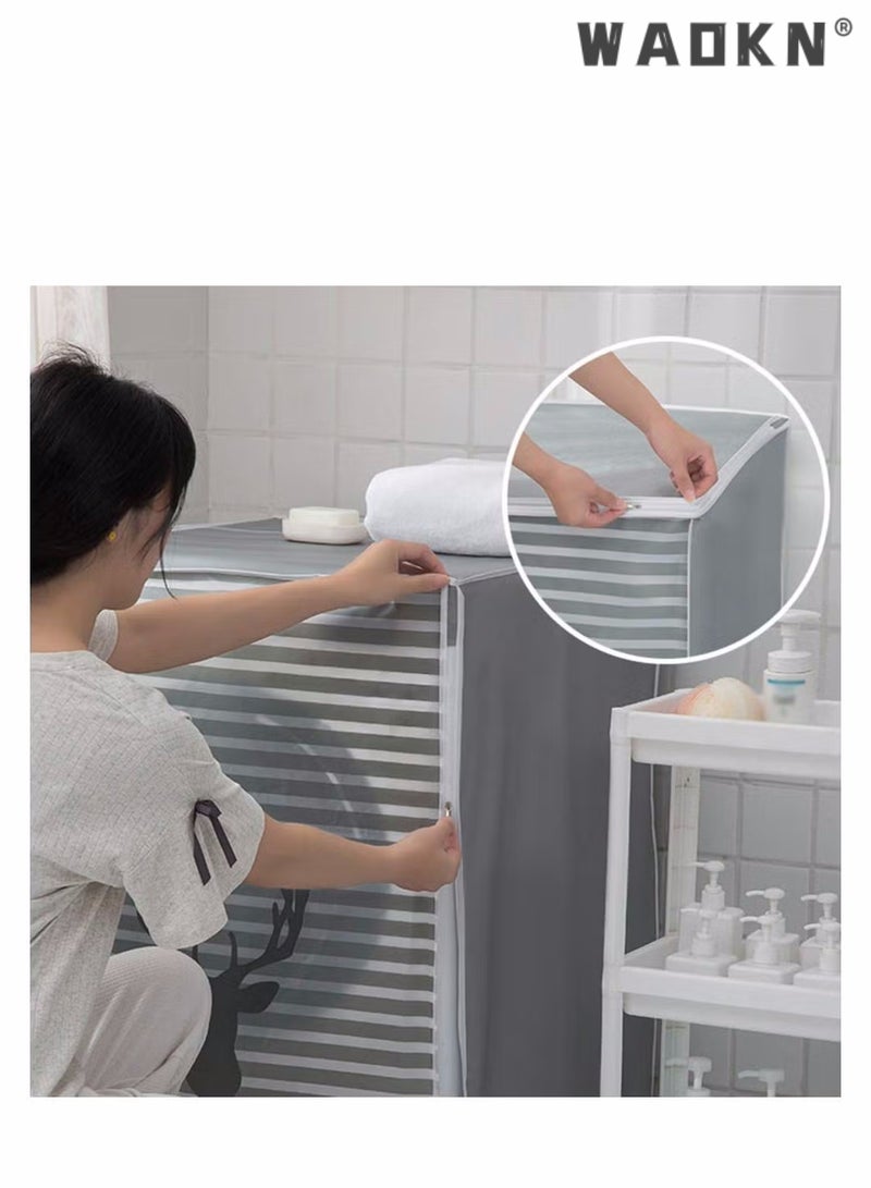 WAOKN Washing Machine Cover, Clothes Washer Dust Dryer Cover Lid Tumble Dustproof Cover Case with Zipper for Front Load Washer Protection Waterproof Sun Cartoon Pattern for Drum Washing Machine - Image 3