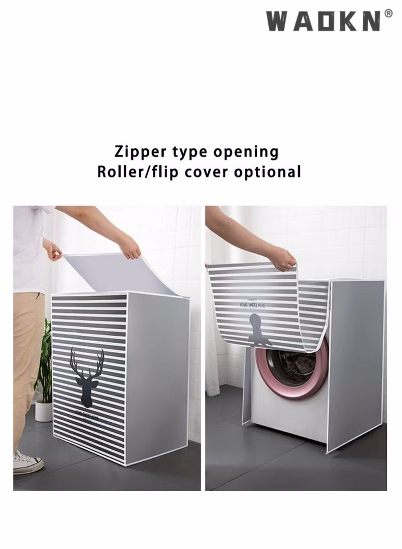 WAOKN Washing Machine Cover, Clothes Washer Dust Dryer Cover Lid Tumble Dustproof Cover Case with Zipper for Front Load Washer Protection Waterproof Sun Cartoon Pattern for Drum Washing Machine - Image 4