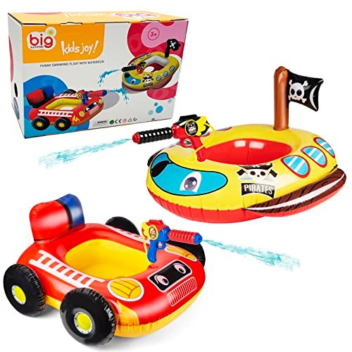 10Leccion 2 Pack Inflatable Kids Pool Floats with Water Gun, Pool Toys for Kids Ages 4-8, Blow Up Toddler Pool Floats, Swimming Pool Game Toys, Fire Truck and Pirate Ship Floaties for Boys Girls and Child - Image 1