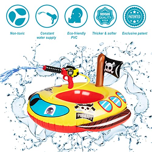 10Leccion 2 Pack Inflatable Kids Pool Floats with Water Gun, Pool Toys for Kids Ages 4-8, Blow Up Toddler Pool Floats, Swimming Pool Game Toys, Fire Truck and Pirate Ship Floaties for Boys Girls and Child - Image 2