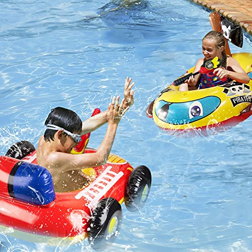 10Leccion 2 Pack Inflatable Kids Pool Floats with Water Gun, Pool Toys for Kids Ages 4-8, Blow Up Toddler Pool Floats, Swimming Pool Game Toys, Fire Truck and Pirate Ship Floaties for Boys Girls and Child - Image 3