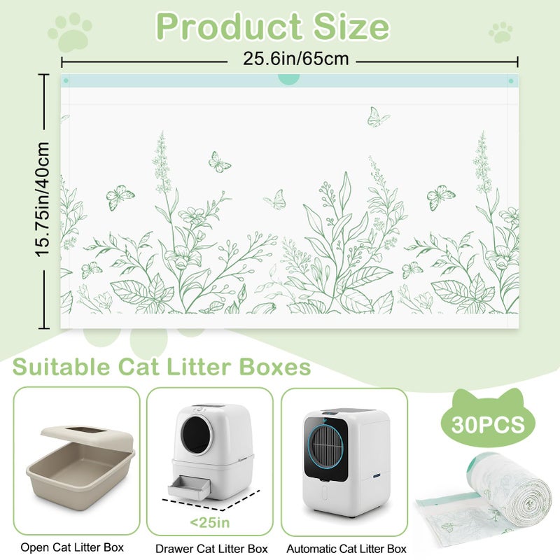 Glittme Heavy Duty Cat Litter Box Liners 26"x16" - Drawstring Litter Bags for Automatic Self-Cleaning Litter Boxes -Thick & Tear Resistant Refills for Small Trays (30 Counts) - Image 5