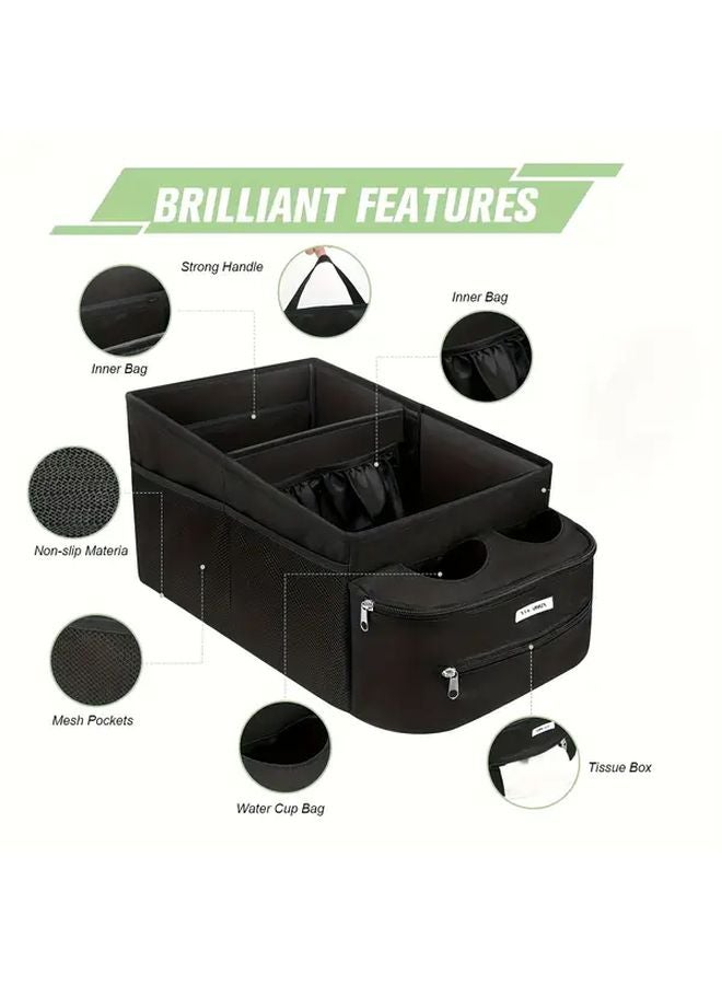 Red Stripes Collapsible Car Storage Box Passenger Seat Organizer With 2 Cup Holders - Image 4