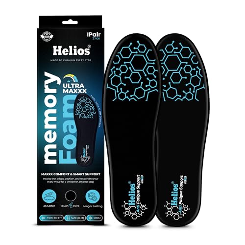 Helios® Memory Foam Ultra Max Insoles for Men | Trim to Fit Size 8-13 | Insole for shoes |Orthotic Shoe Inserts for Cushioning, Arch Support Insole & All-Day Comfort (Black, Pack1/8 to 13) - Image 1