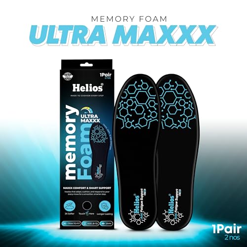 Helios® Memory Foam Ultra Max Insoles for Men | Trim to Fit Size 8-13 | Insole for shoes |Orthotic Shoe Inserts for Cushioning, Arch Support Insole & All-Day Comfort (Black, Pack1/8 to 13) - Image 3