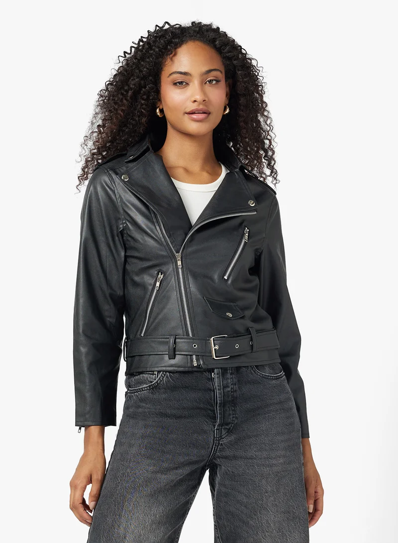 Ginger Oversize PU Leather Biker Jacket