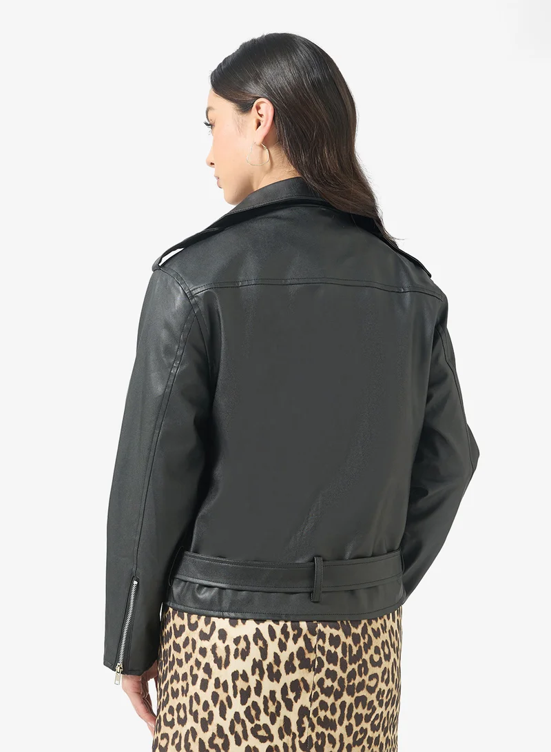 Ginger Oversize PU Leather Biker Jacket