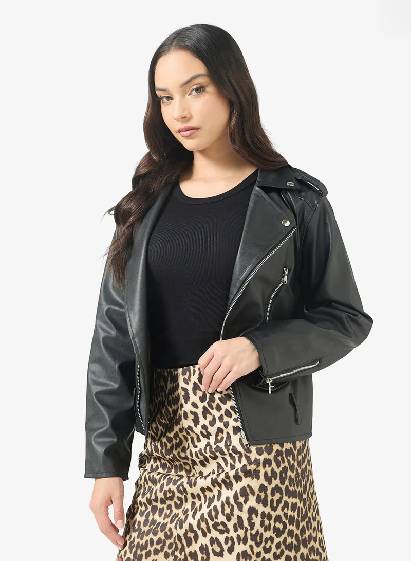 Ginger Oversize PU Leather Biker Jacket