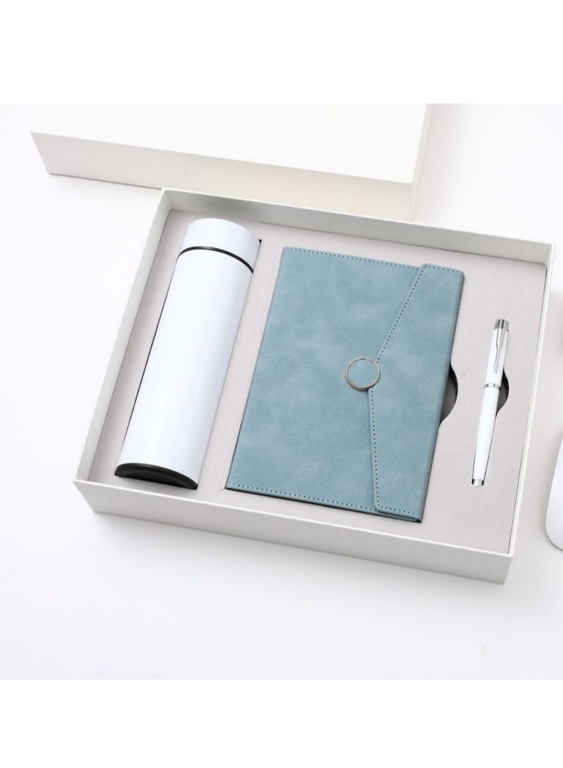 Notebook thermos cup Signature pen gift box White 3-piece set