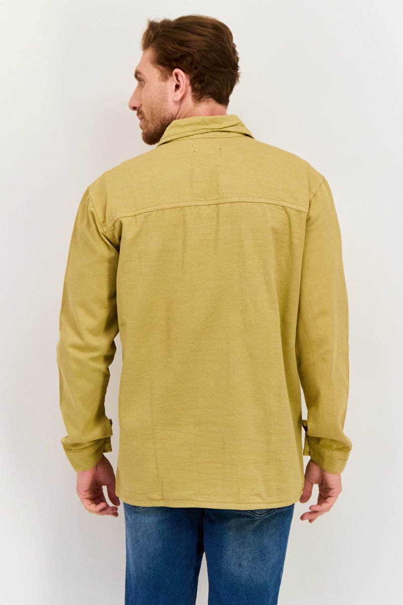 Night Addict Men Plain Long Sleeve Jacket Shirt, Dark Beige - Image 4