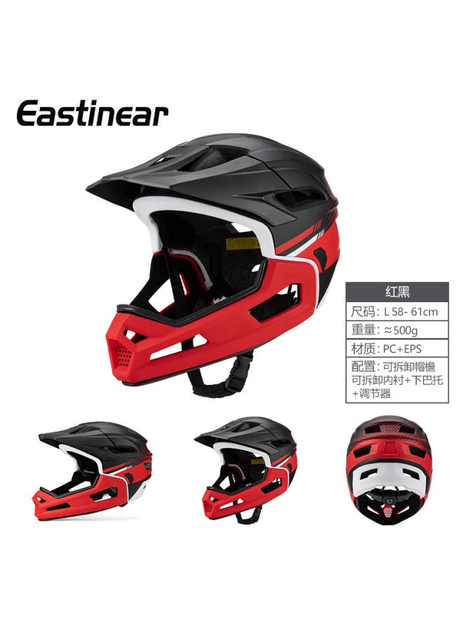 New Red and Black Men's Mountain Off-road Full-face Helmet with Detachable Chin Guard