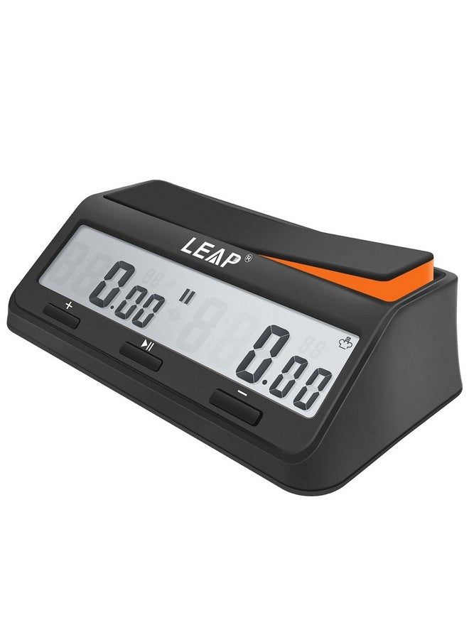 LEAP LEAP Chess Clock Digital Chess Timer Advanced for Board Game and Chess Timer with Bonus & Delay Count Down up Alarm Black/Orange  - Image 1