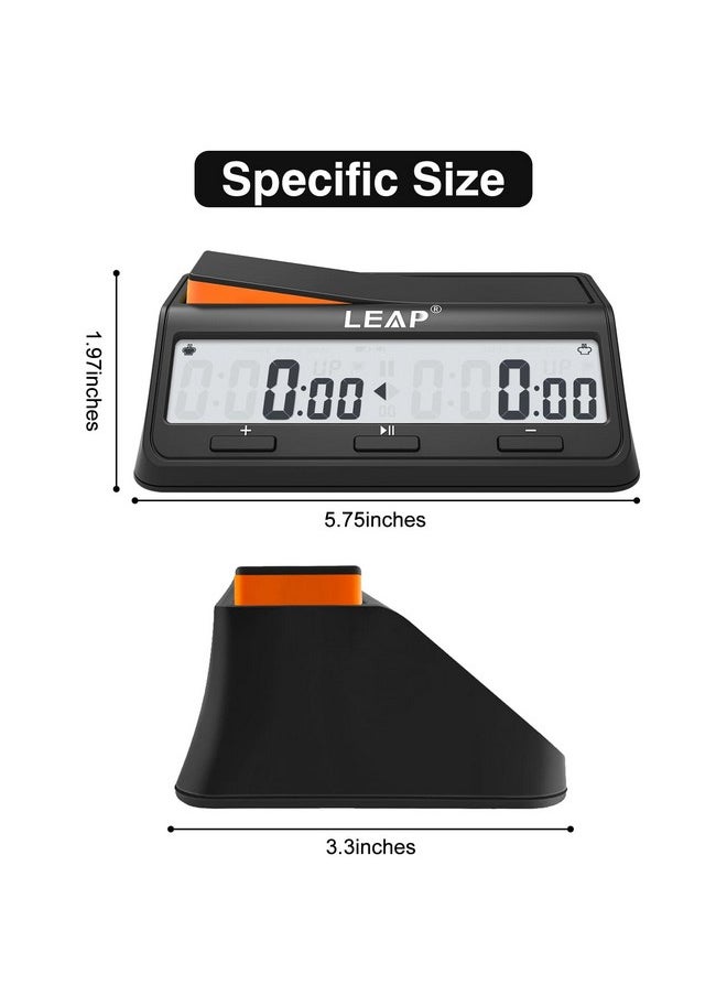LEAP LEAP Chess Clock Digital Chess Timer Advanced for Board Game and Chess Timer with Bonus & Delay Count Down up Alarm Black/Orange  - Image 3