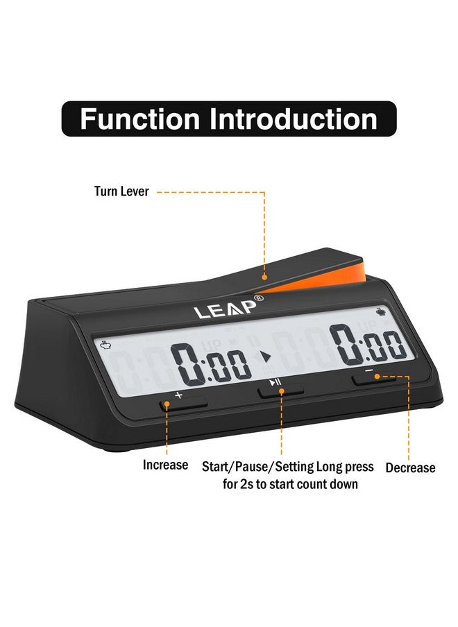 LEAP LEAP Chess Clock Digital Chess Timer Advanced for Board Game and Chess Timer with Bonus & Delay Count Down up Alarm Black/Orange  - Image 5