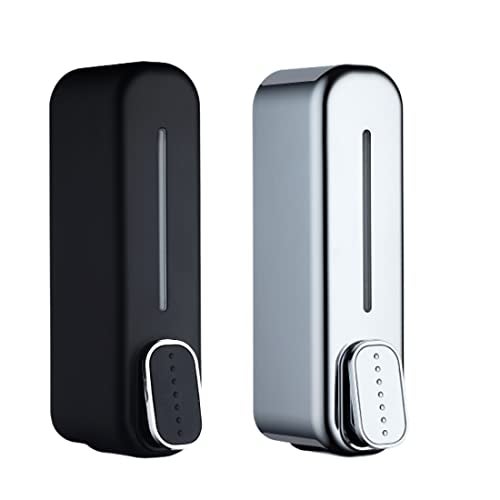 BATH GURU Abs Wall Mounted Shampoo Sanitizer Lotion Hand Dish Wash Gel Liquid Soap Dispenser for Bathroom Kitchen Pack of 2 (350 Ml, Black & Chrome) - Image 1