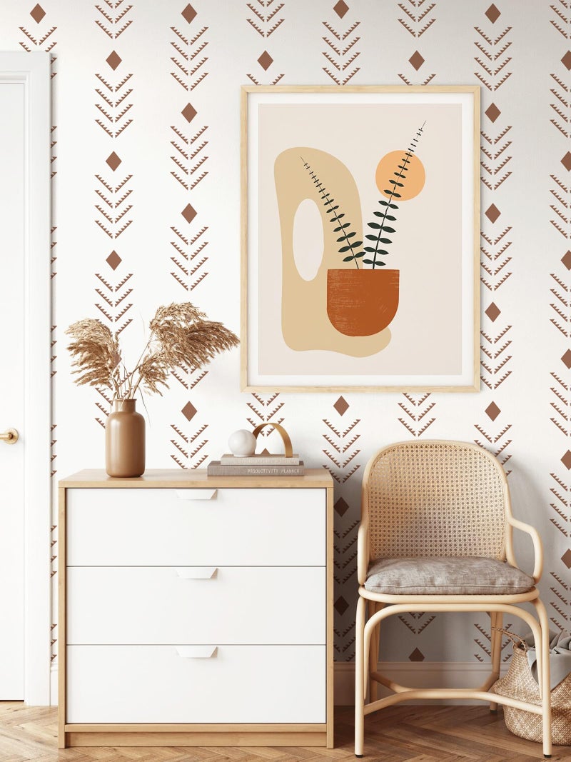 Ismoon Peel and Stick Wallpaper Boho 16.1x78.7in Modern Geometric Contact Paper Beige/Red Rusty Stick on Wall Paper Herringbone Stripes Vinyl Removable Self Adhesive Wallpaper for Cabinet Bedroom - Image 3