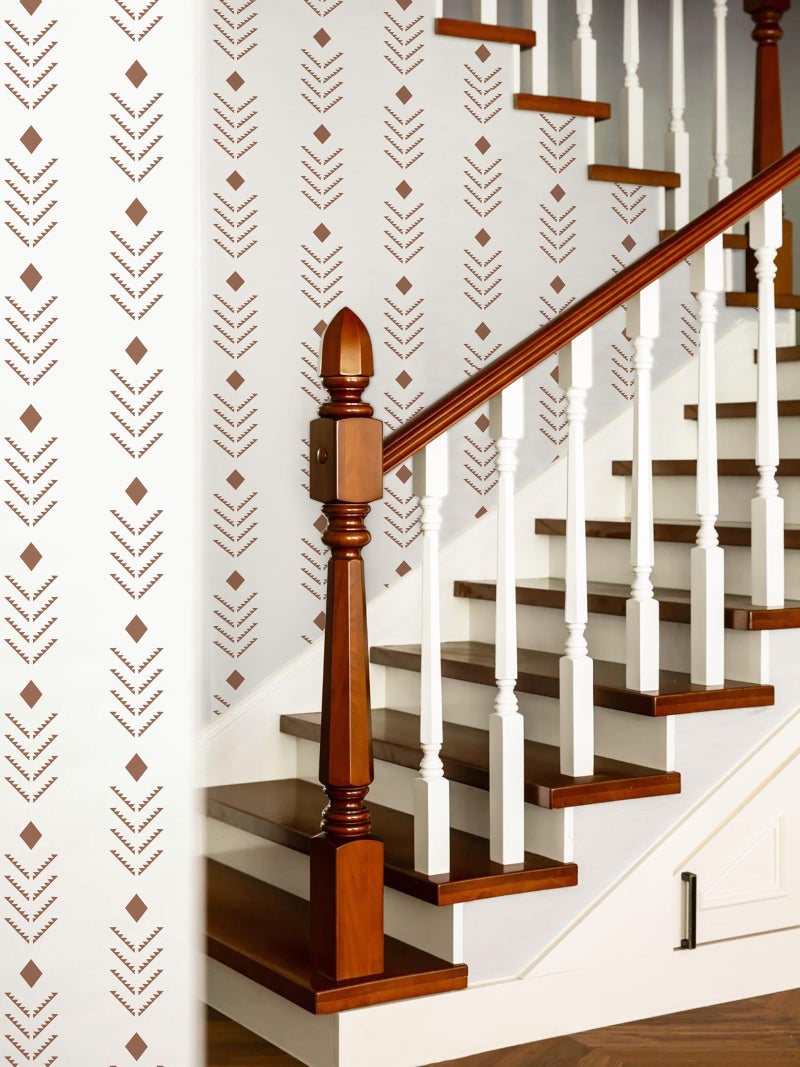 Ismoon Peel and Stick Wallpaper Boho 16.1x78.7in Modern Geometric Contact Paper Beige/Red Rusty Stick on Wall Paper Herringbone Stripes Vinyl Removable Self Adhesive Wallpaper for Cabinet Bedroom - Image 5