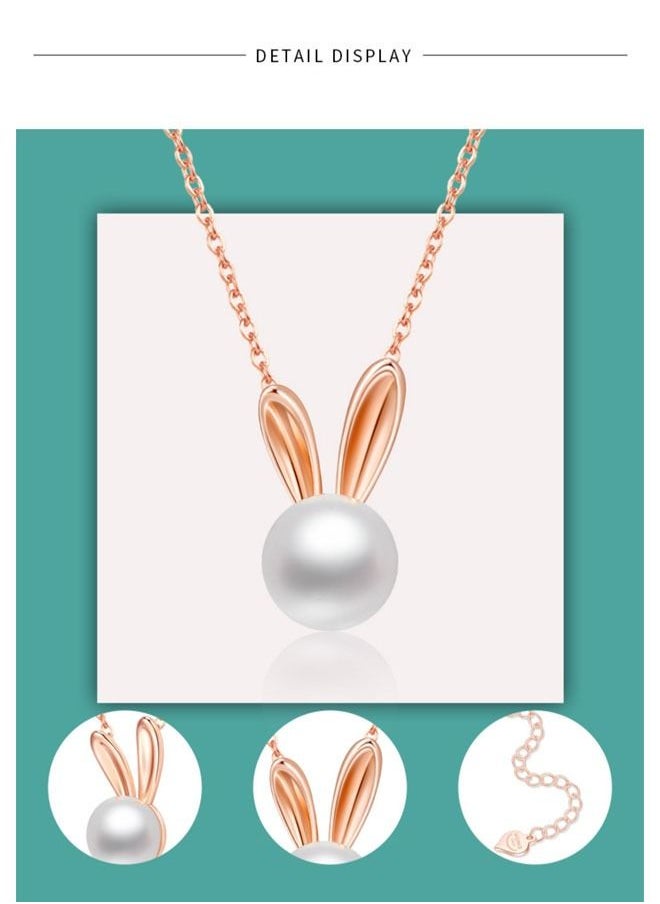 Kelesa - 925 Silver Exclusive Pendant Necklace Rabbit Shape Freshwater Pearl Gold - Image 1