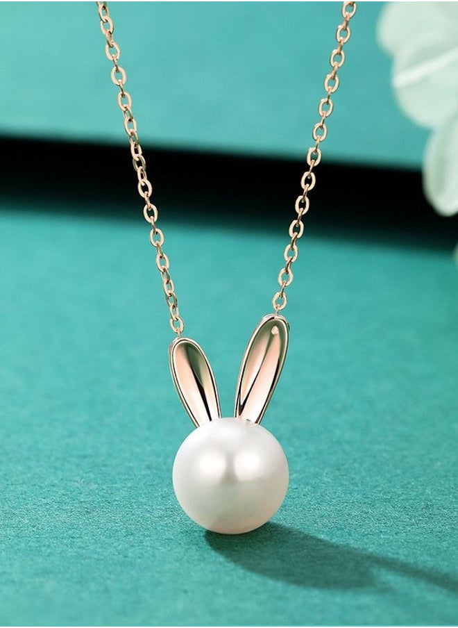 Kelesa - 925 Silver Exclusive Pendant Necklace Rabbit Shape Freshwater Pearl Gold - Image 1