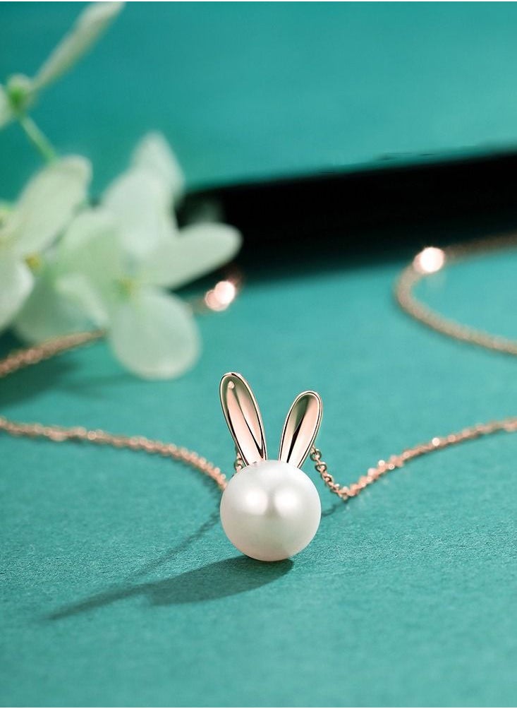 Kelesa - 925 Silver Exclusive Pendant Necklace Rabbit Shape Freshwater Pearl Gold - Image 1