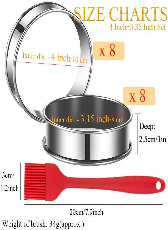 DATANYA 16Packs English Muffin Rings Crumpet Rings Stainless Steel Double Rolled Tart Rings 4 inch&3.15 inch, Round Metal Cooking Pastry Ring Molds for cookies, pancakes, poached egg - Image 2