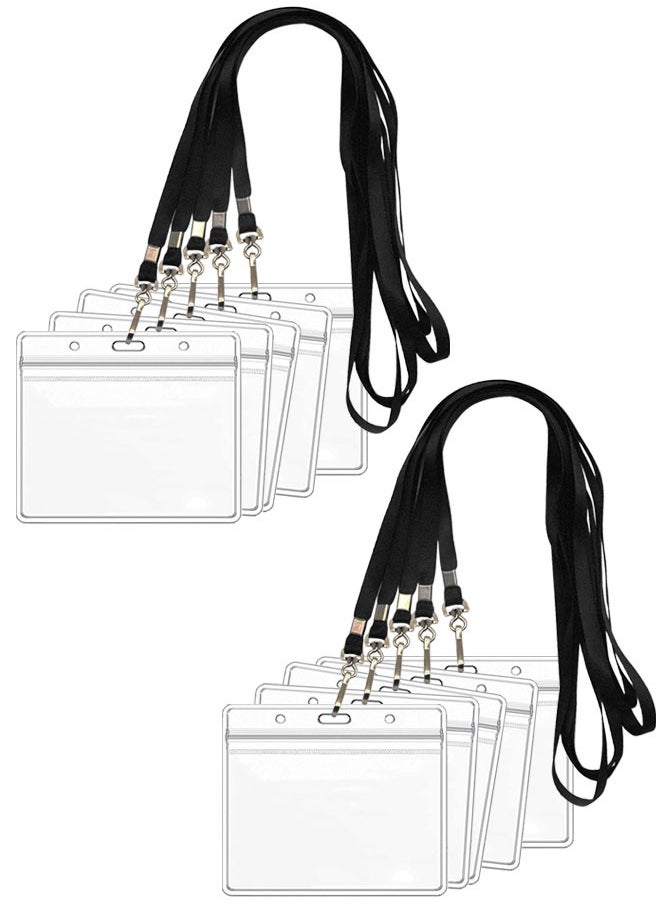 HAWAWA Plastic Name Badge Holders with Lanyard 10pcs Clear Waterproof ID Badge Holder with Clip Lanyard for School Business Office  - Image 1