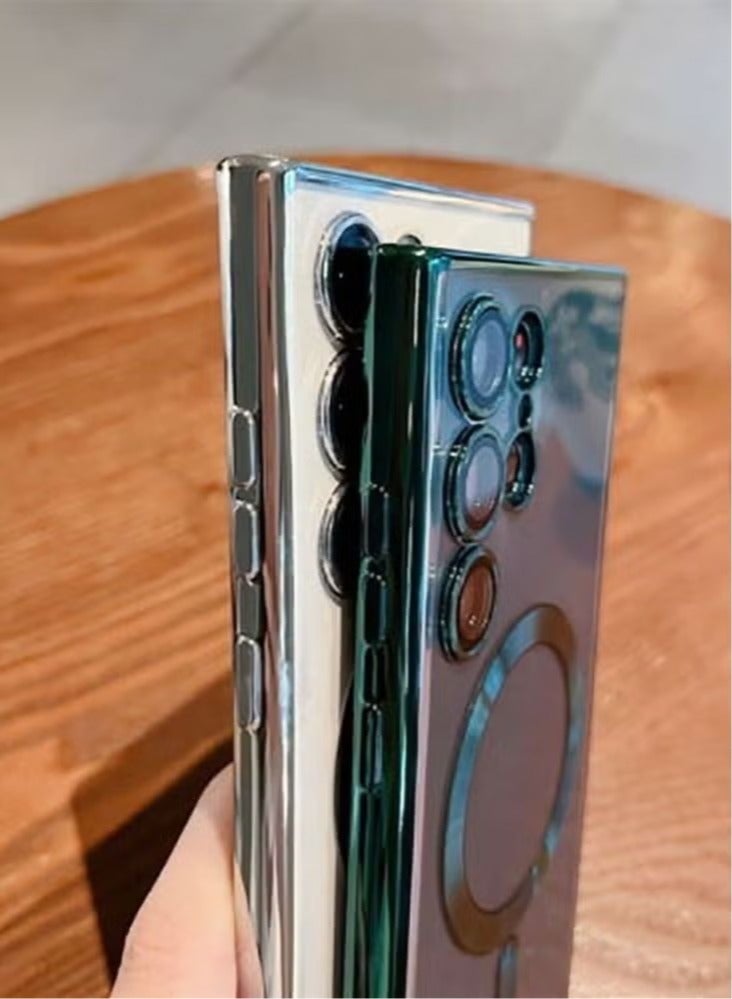Classic Plating Magnetic Magsafe Wireless Transparent Clear Case for Samsung Galaxy S22 Ultra Green  - Image 4