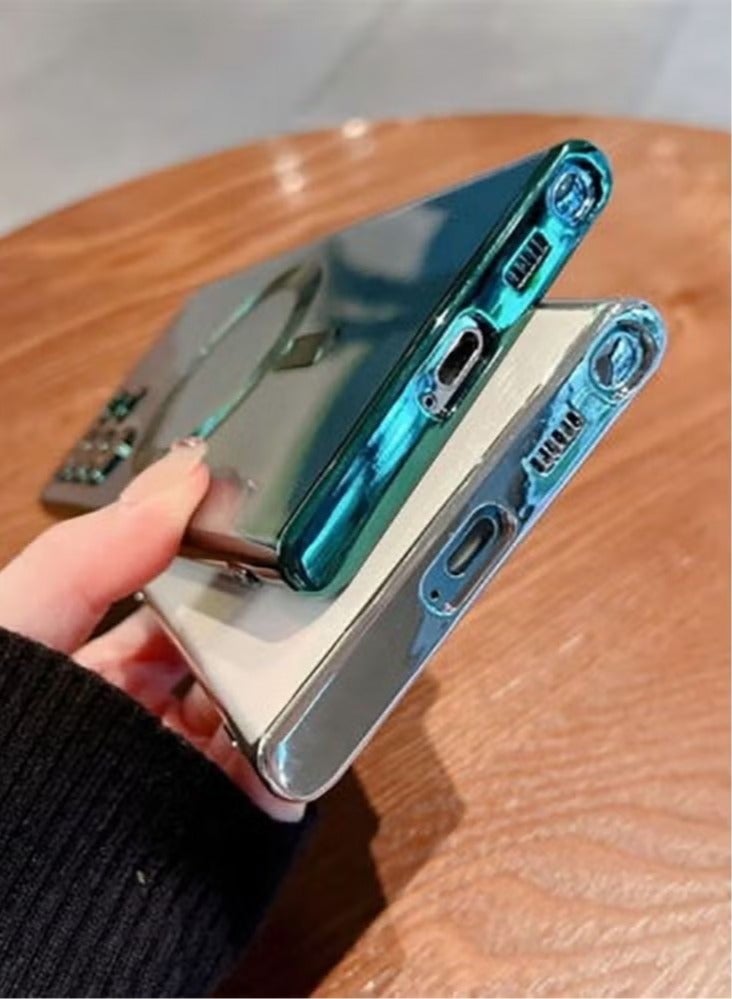 Classic Plating Magnetic Magsafe Wireless Transparent Clear Case for Samsung Galaxy S22 Ultra Green  - Image 3