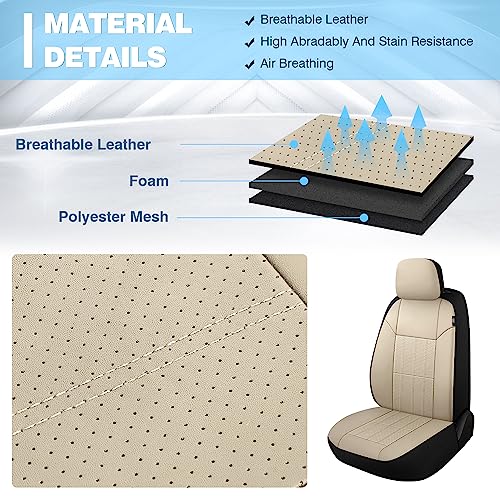 VarCozy Faux Leather Car Seat Covers Front Pair, Universal Front Seat Covers for Car, Breathable Seat Covers for SUV, Sedan, Van, Premium Automotive Interior Covers, Airbag Compatible, Beige - Image 5