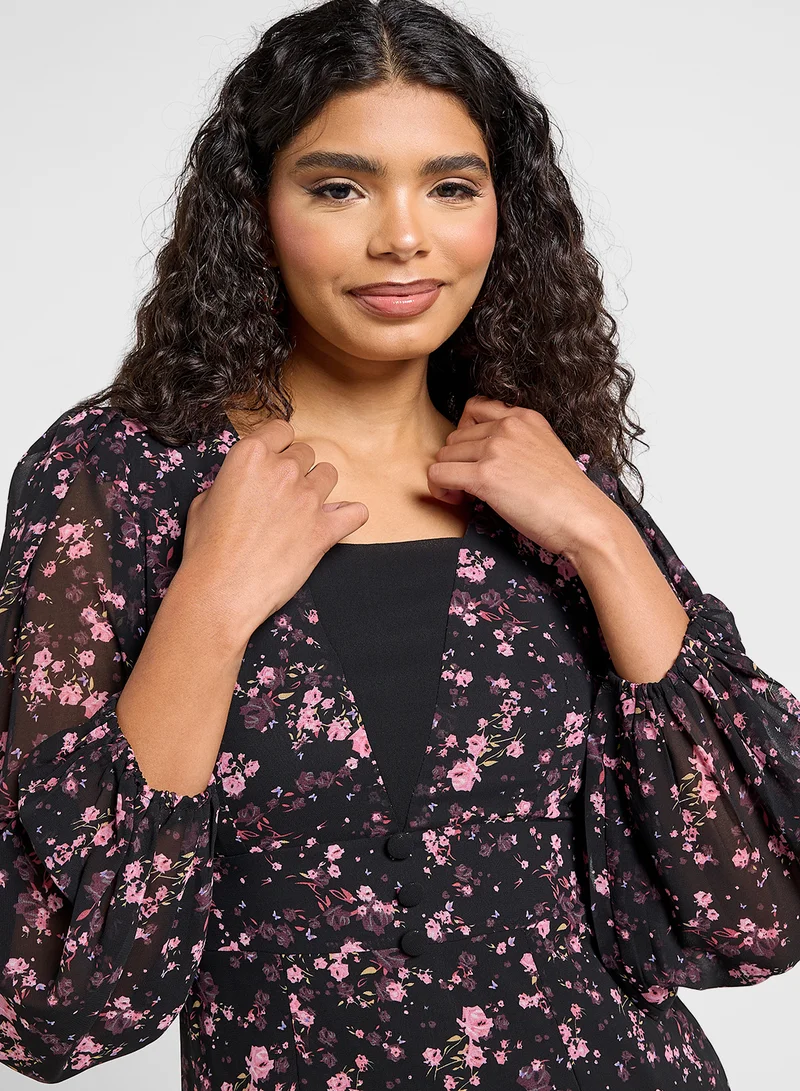 ELLA Floral Chiffon Midi Dress