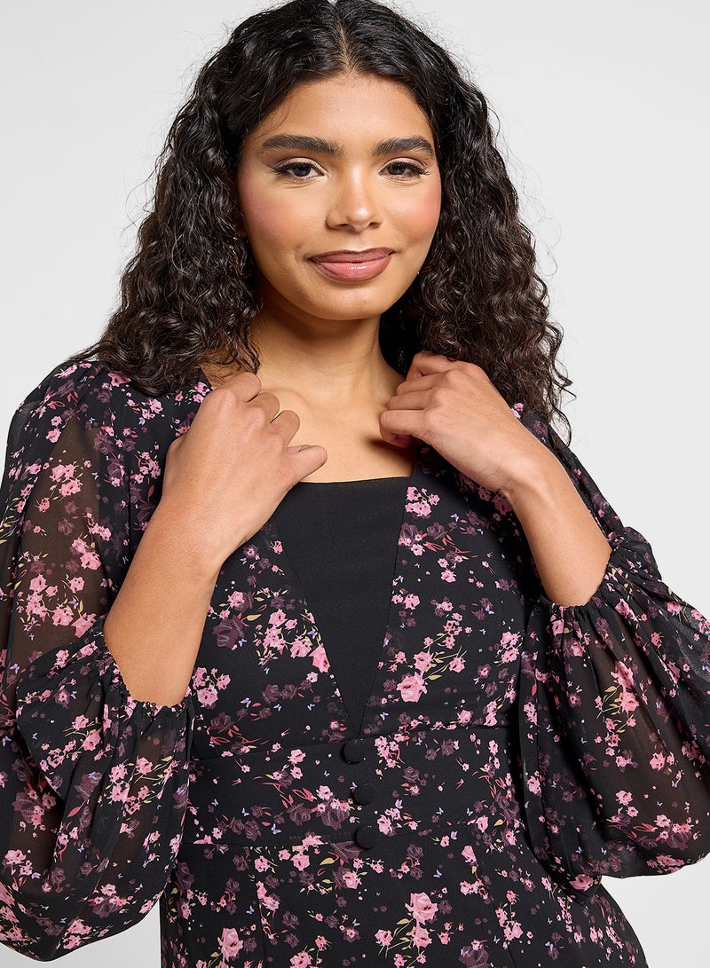 ايلا فستان ميدي شيفون بنقشة الزهور - Image 3