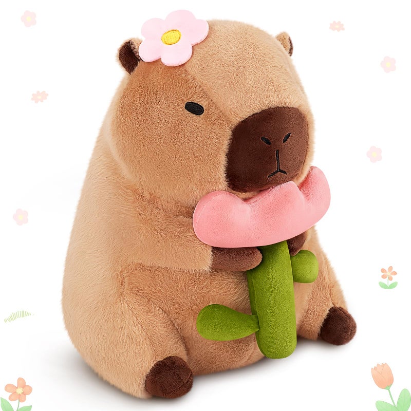 Achwishap Capybara PlushCute Plushies Capybara Stuffed AnimalsCapybara Plush ToysKawaii Plushie Stuffed Toy with Flower Plushies Gifts for Kids Adults Birthday PlushiesBrown 12 - Image 2