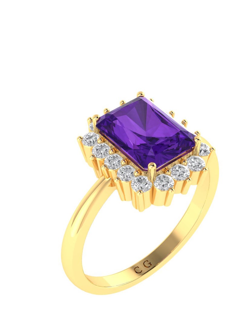 Capri Gold Diana Emerald-Cut Amethyst and Sparkling Diamond Ring in 18K Yellow Gold  - Image 2