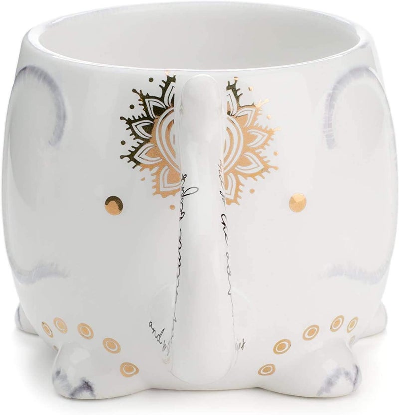 VOTUM White Ceramic Coffee or Tea Mugs: Elephant Coffee Mug with Hand Printed Designs and Printed Saying - 18.6 Fluid Ounce Large, Cute Handmade Cup - Image 4