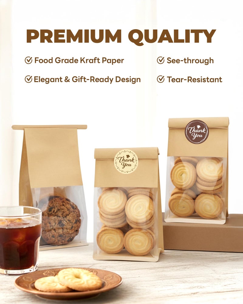 Bake Choice 50 Pcs Small Cookie Bags with Seal, 3.9x3.1x8.2 Inches Tin Tie Tab Lock Bakery Bags with Window, Resealable Paper Cookie Packaging Bag for Muffin, Treat, Brownie, Candies, Granola - Image 5