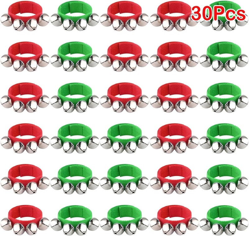 30 Pieces Christmas Band Wrist Bells Bracelets Jingle Bells Musical Ankle Bells Rhythm Instrument Percussion Christmas Party Decoration Favors